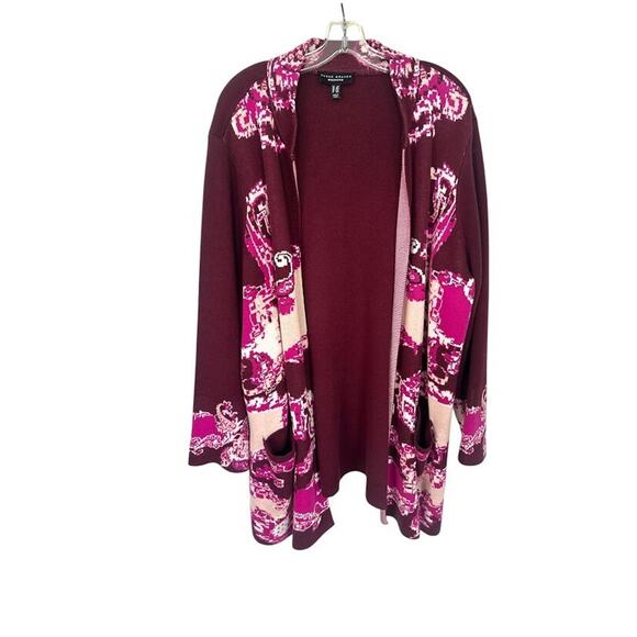 SUSAN GRAVER Sweater Cardigan Plus 3XL Colorful Longline Jacquard Artsy Mature - Picture 1 of 8